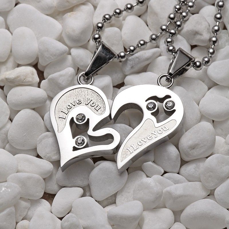 Nouveau Coeur Romantique "have Mutual Affinity" Je T'aime Collier D'amant En Acier Titane