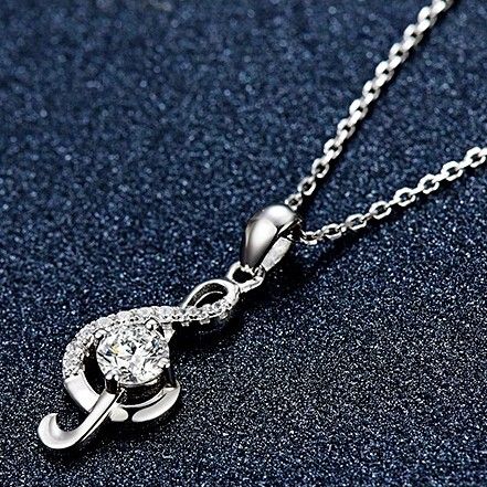 Nouveau Joli Collier De Style Note De Musique En Argent 925 Avec Strass