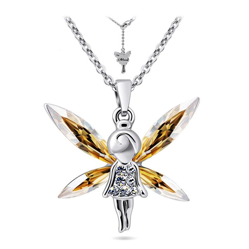 Pendentif Angel Of Guard Avec Collier En Cristal De Champagne