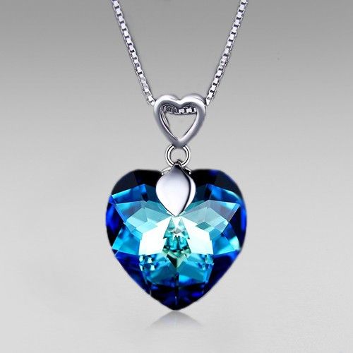 Pendentif En Cristal Coeur Bleu Avec Collier Pour Femme En Argent Sterling 925