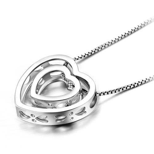 Pendentif À Deux Coeurs Découpés En Argent Sterling 925 Collier De Style Simple Pour Les Femmes