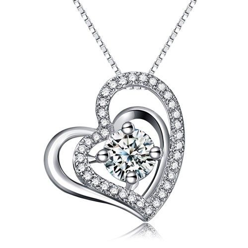 Pendentif À Double Coeur En Argent Sterling 925 Avec Zircon Cubique Pour Femme