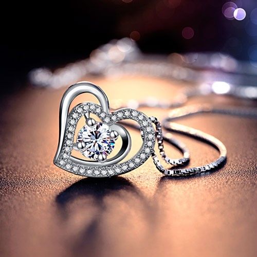 Pendentif À Double Coeur En Argent Sterling 925 Avec Zircon Cubique Pour Femme