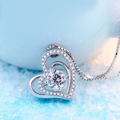 Pendentif À Double Coeur En Argent Sterling 925 Avec Zircon Cubique Pour Femme