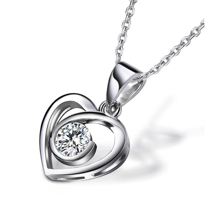 Pendentif Love In Heart En Argent Sterling 925 Avec Incrustation De CZ