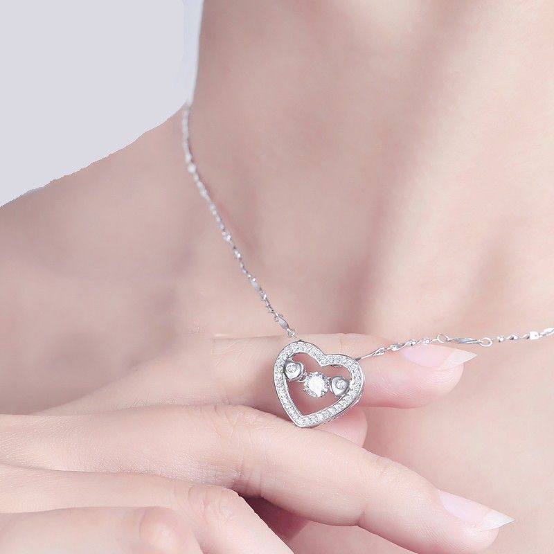 S925 Collier Simple En Forme De Cœur Brillant