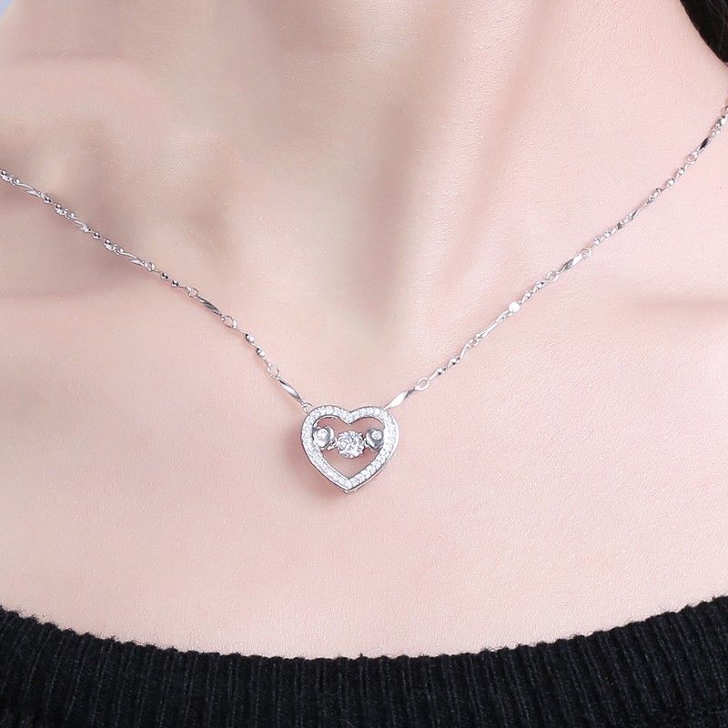 S925 Collier Simple En Forme De Cœur Brillant