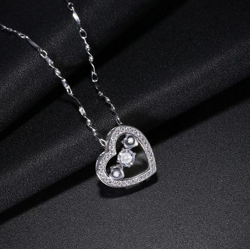 S925 Collier Simple En Forme De Cœur Brillant