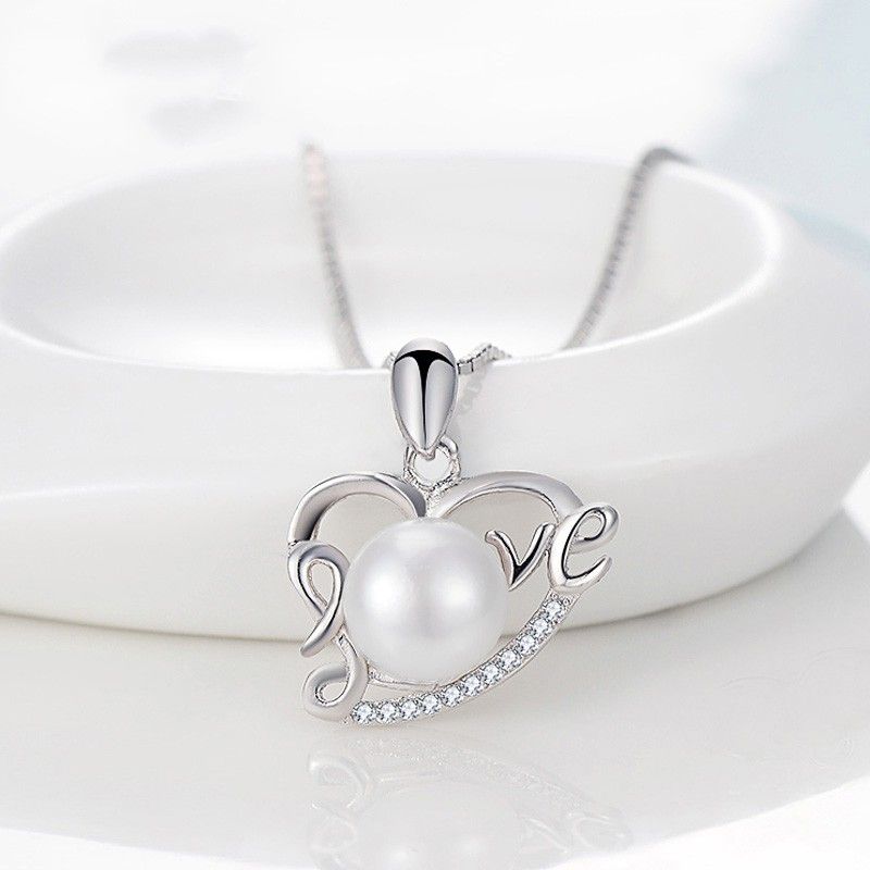 S925 Silver "love You" Design Collier De Perles Naturelles
