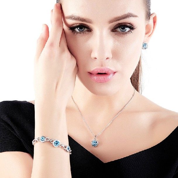 Superbe Collier En Cristal Bleu De Mer Pour Femme