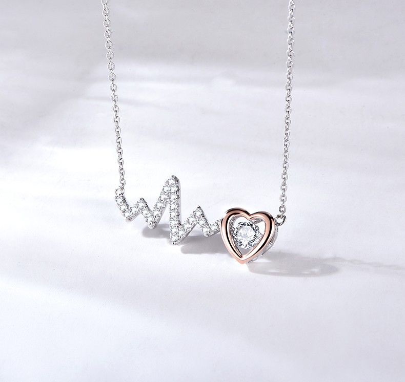 Valentine Gift Heart Beat S925 Collier En Argent Sterling