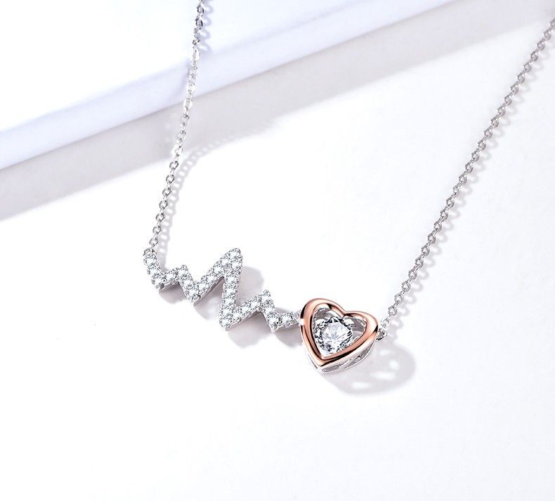 Valentine Gift Heart Beat S925 Collier En Argent Sterling