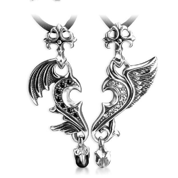 Véritable Amour De L'ange Et Du Diable Collier De Couple En Argent Sterling 925 (prix Pour Une Paire)