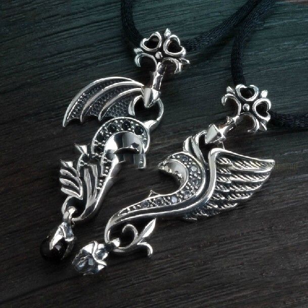 Véritable Amour De L'ange Et Du Diable Collier De Couple En Argent Sterling 925 (prix Pour Une Paire)