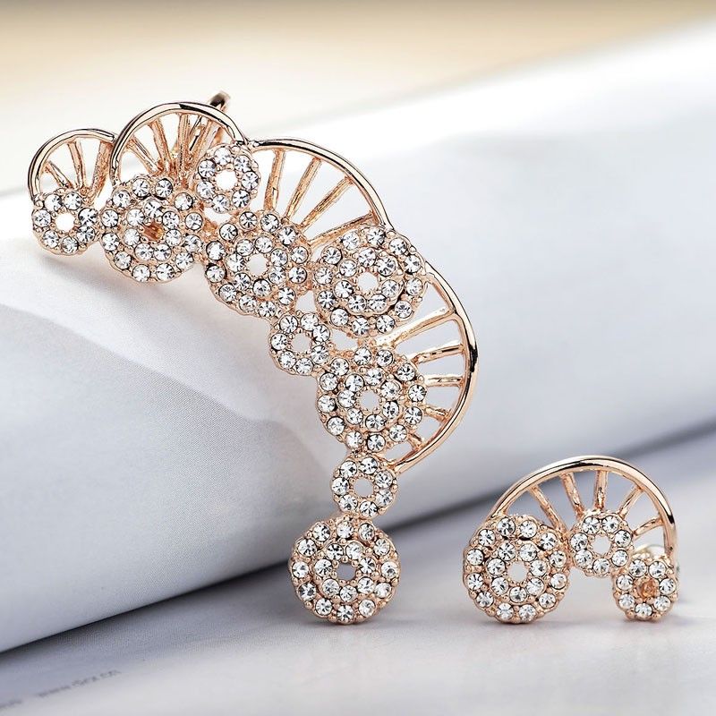 Boucle D'oreille Et Manchette D'oreille En Cristal Vintage Asymétrique