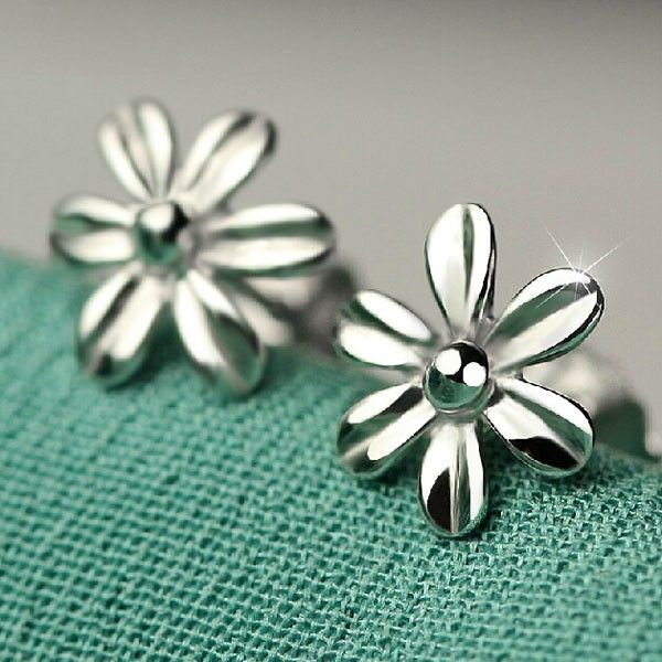 Boucles D'oreilles En Argent Sterling 925 Beauty Retro Flower Pour Fille