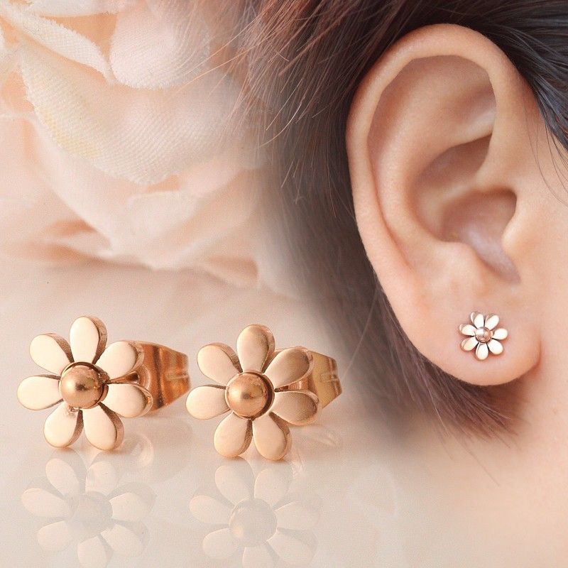 Boucles D'oreilles Élégantes En Titane Plaqué Or Rose 18 Carats Pour Femme