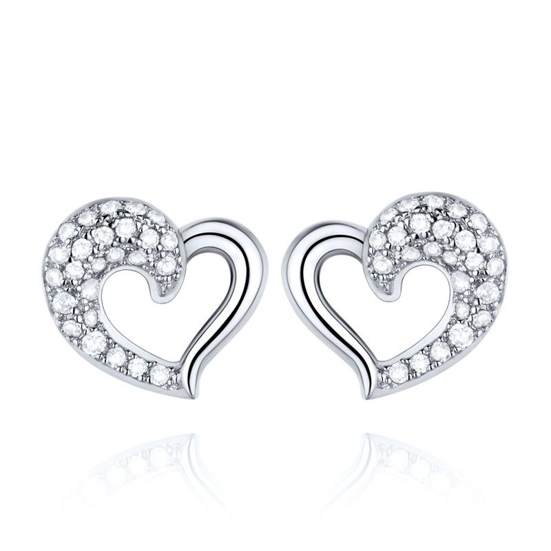 Boucles D'oreilles En Forme De Cœur Artisanales En Platine Plaqué Argent