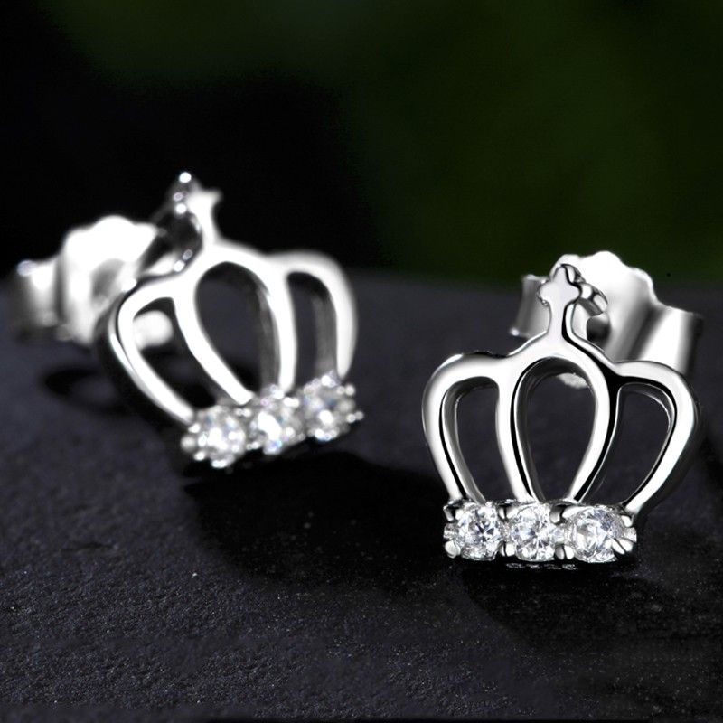 Charmante Couronne En Argent Sterling Découpée Avec Des Boucles D'oreilles En Cristal De Mode