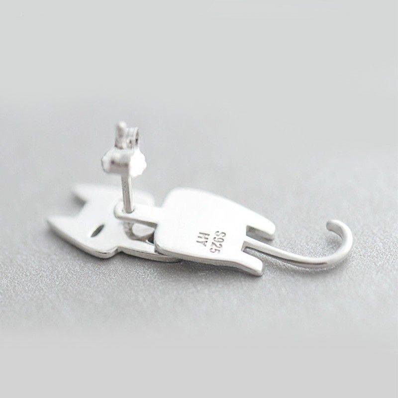 Chat Et Poisson S925 En Argent Sterling Une Paire De Boucles D'oreilles Pour Filles Adolescents Garçons Étudiants Femmes