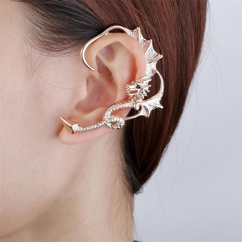 Manchette D'oreille Pour Femme En Alliage Plaqué Or Super Cool Flying Dragon