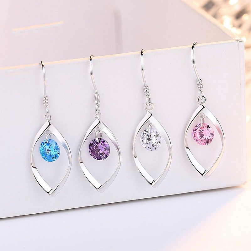 Rose Bleu Violet Blanc Boucles D'oreilles Pour Les Femmes Petite Amie En Argent Sterling Dangle Boucles D'oreilles Bijoux Cadeaux Pour Noël Anniversaire