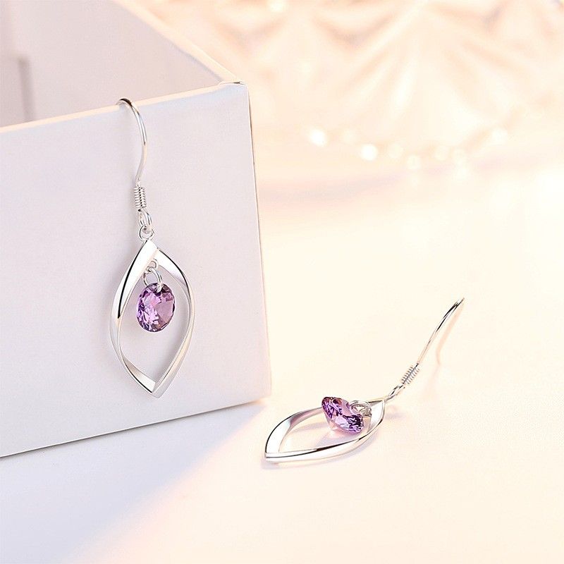 Rose Bleu Violet Blanc Boucles D'oreilles Pour Les Femmes Petite Amie En Argent Sterling Dangle Boucles D'oreilles Bijoux Cadeaux Pour Noël Anniversaire