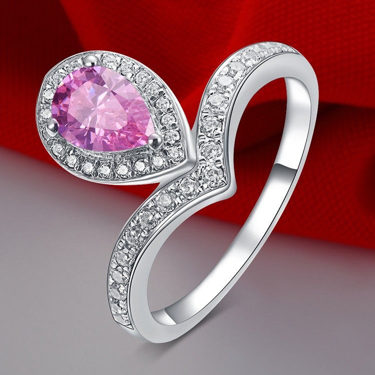 0.8 Ct 925 Argent Platine Plaqué Rose Ou Blanc Poire Simulé Promesse De Diamant / Mariage / Bague De Fiançailles Pour Les Femmes Fille Amis Cadeau De La Saint-valentin