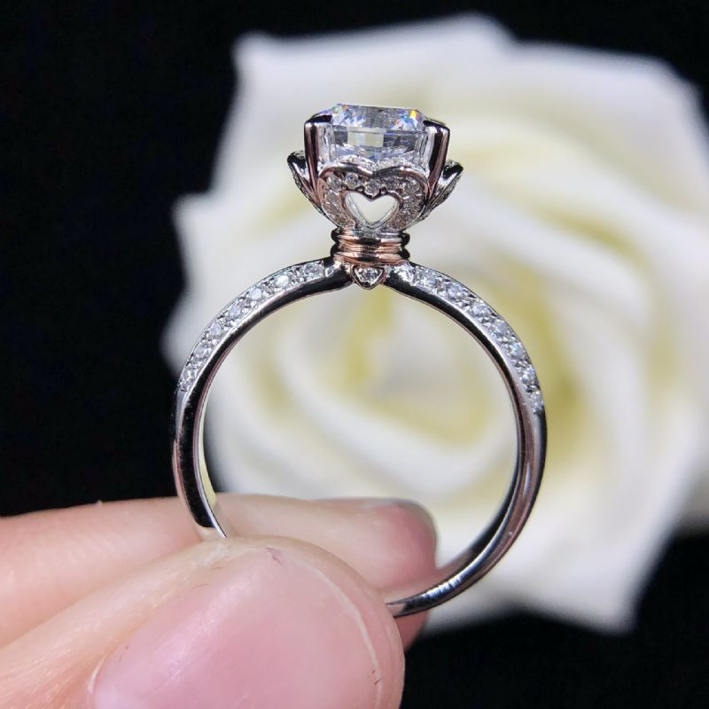 0.5 Ct 1.0 Ct 925 Argent Platine Plaqué Rose Coeur Blanc Simulé Promesse De Diamant / Mariage / Bague De Fiançailles Pour Les Femmes Fille Amis Cadeau De La Saint-valentin