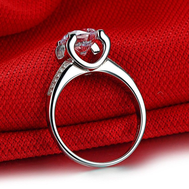 1.0 Ct 2.0 Ct 925 Argent Platine Plaqué Rond Diamant Simulé Promesse / Mariage / Bague De Fiançailles Pour Femmes Fille Amis Cadeau De Saint Valentin