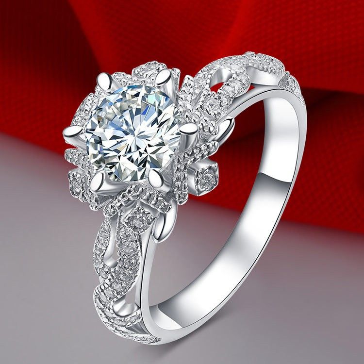 1.0 Ct 925 Argent Plaqué Platine Rond Simulé Promesse De Diamant / Mariage / Bague De Fiançailles Pour Les Femmes Fille Amis Cadeau De La Saint-valentin