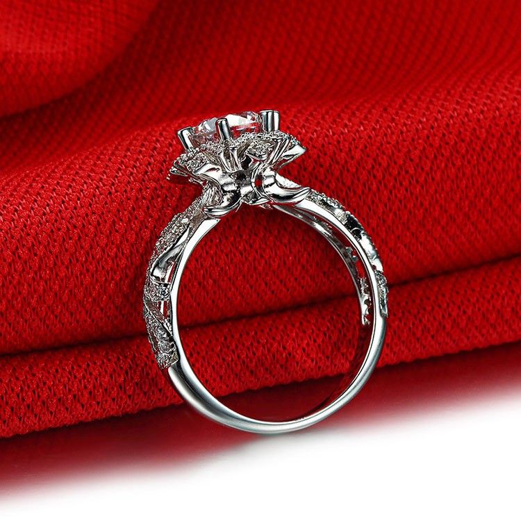 1.0 Ct 925 Argent Plaqué Platine Rond Simulé Promesse De Diamant / Mariage / Bague De Fiançailles Pour Les Femmes Fille Amis Cadeau De La Saint-valentin