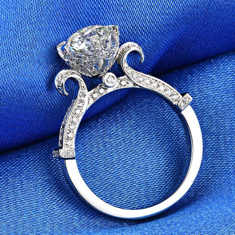 1.5 Ct 2.0 Ct 3.0 Ct 925 Argent Platine Plaqué Rond Diamant Simulé Promesse / Mariage / Bague De Fiançailles Pour Femmes Fille Amis Cadeau De Saint Valentin