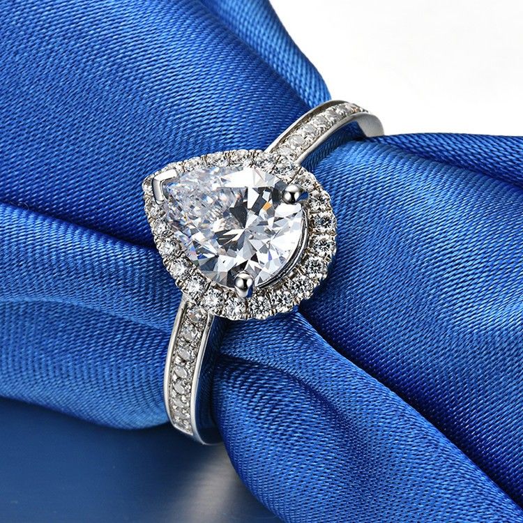 2.0 Ct 3.0 Ct 925 Argent Platine Plaqué Poire Simulé Promesse De Diamant / Mariage / Bague De Fiançailles Pour Les Femmes Fille Amis Cadeau De La Saint-valentin