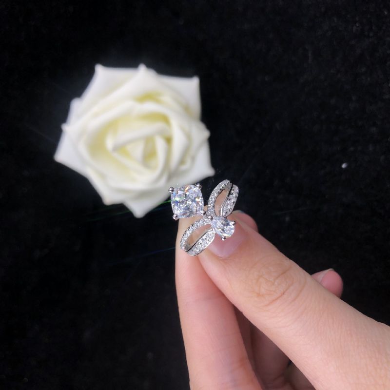 2.0 Ct 925 En Argent Plaqué Platine Asscher Simulé Promesse De Diamant / Mariage / Bague De Fiançailles Pour Les Femmes Fille Amis Cadeau De La Saint-valentin