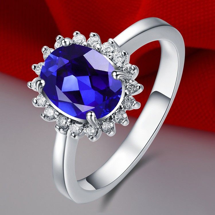 2.0 Ct 925 Argent Platine Ovale Bleu Simulé Promesse De Diamant / Mariage / Bague De Fiançailles Pour Les Femmes Fille Amis Cadeau De La Saint-valentin