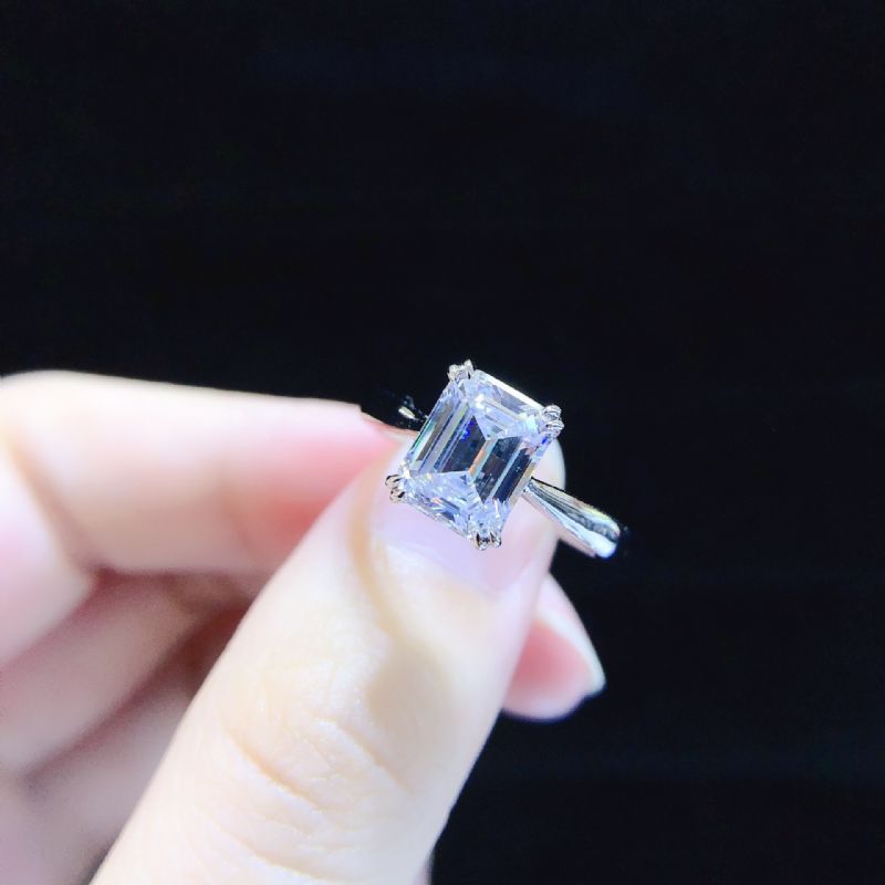 3.0 Ct 925 Argent Platine Plaqué Émeraude Simulé Promesse De Diamant / Mariage / Bague De Fiançailles Pour Les Femmes Fille Amis Cadeau De La Saint-valentin