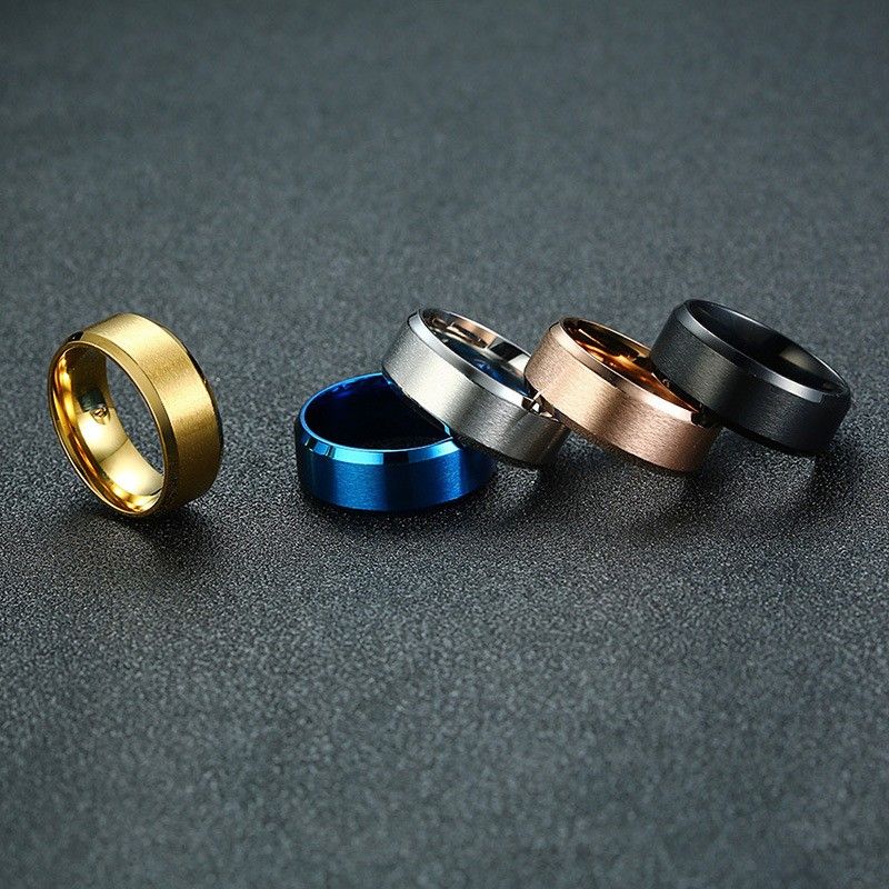 8 Mm Simple Bleu Noir Or Rose Bague En Argent Les Deux Côtés Peuvent Être Gravés Bague Pour Hommes En Acier Au Titane