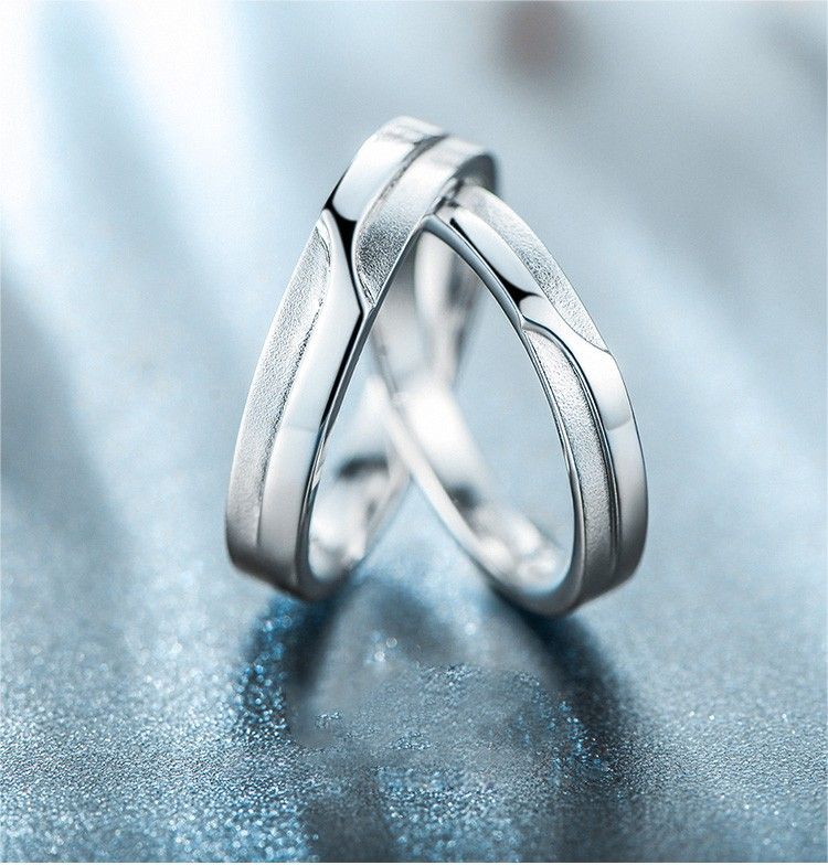 925 Argent Fin Mat Hautement Poli Bague De Couple De Personnalité De La Mode