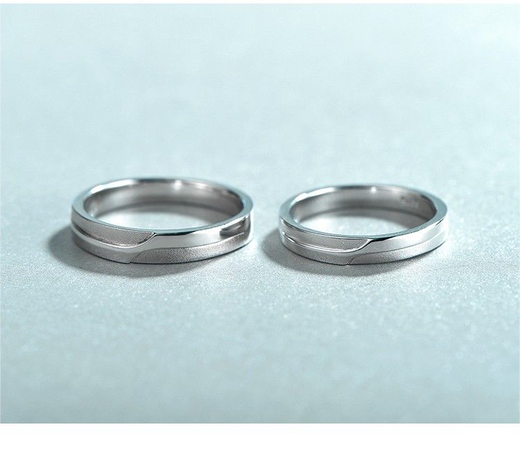 925 Argent Fin Mat Hautement Poli Bague De Couple De Personnalité De La Mode