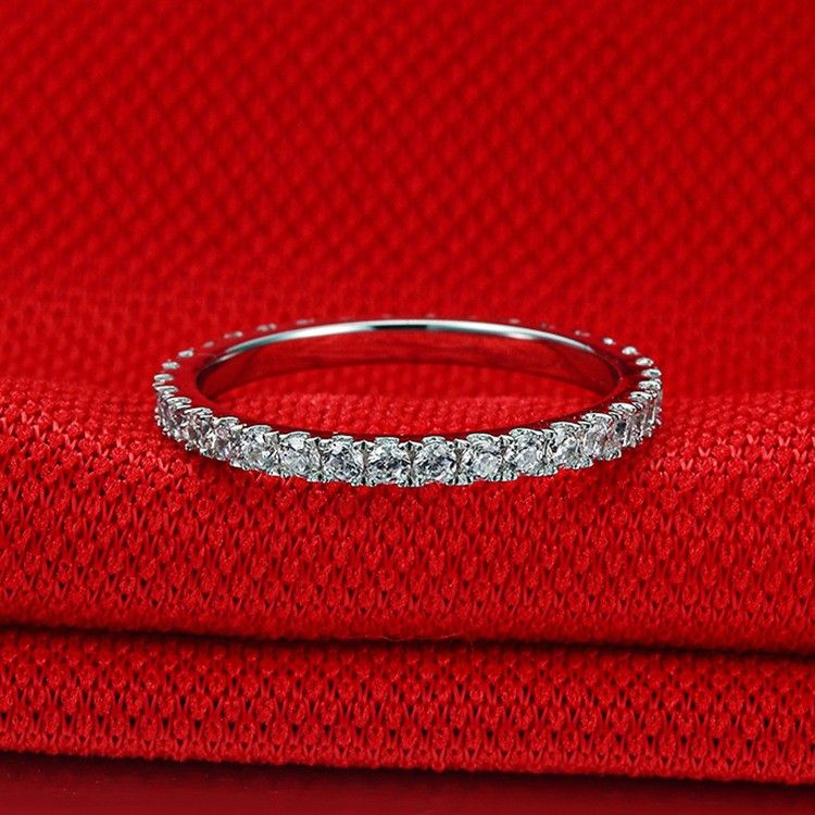 925 Argent Plaqué Platine Rond Simulé Promesse De Diamant / Mariage / Bague De Fiançailles Pour Les Femmes Fille Amis Cadeau De La Saint-valentin