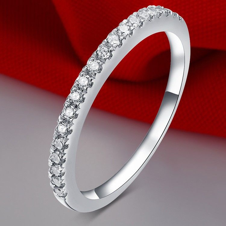 925 Argent Plaqué Platine Rond Simulé Promesse De Diamant / Mariage / Bague De Fiançailles Pour Les Femmes Fille Amis Cadeau De La Saint-valentin