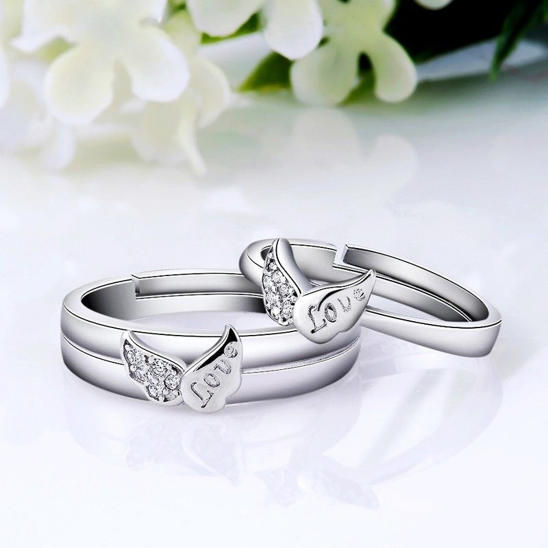 Ailes D'ange Créatives En Argent Sterling 925 "have Mutual Affinity" Anneaux De Couple