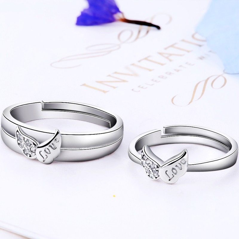 Ailes D'ange Créatives En Argent Sterling 925 "have Mutual Affinity" Anneaux De Couple