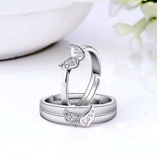 Ailes D'ange Créatives En Argent Sterling 925 "have Mutual Affinity" Anneaux De Couple