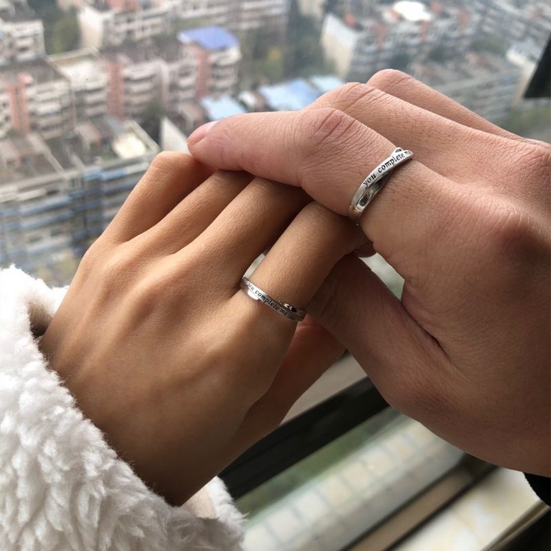 Ajustable You Complete Me Matching Promise Rings For Couples In Sterling Silver