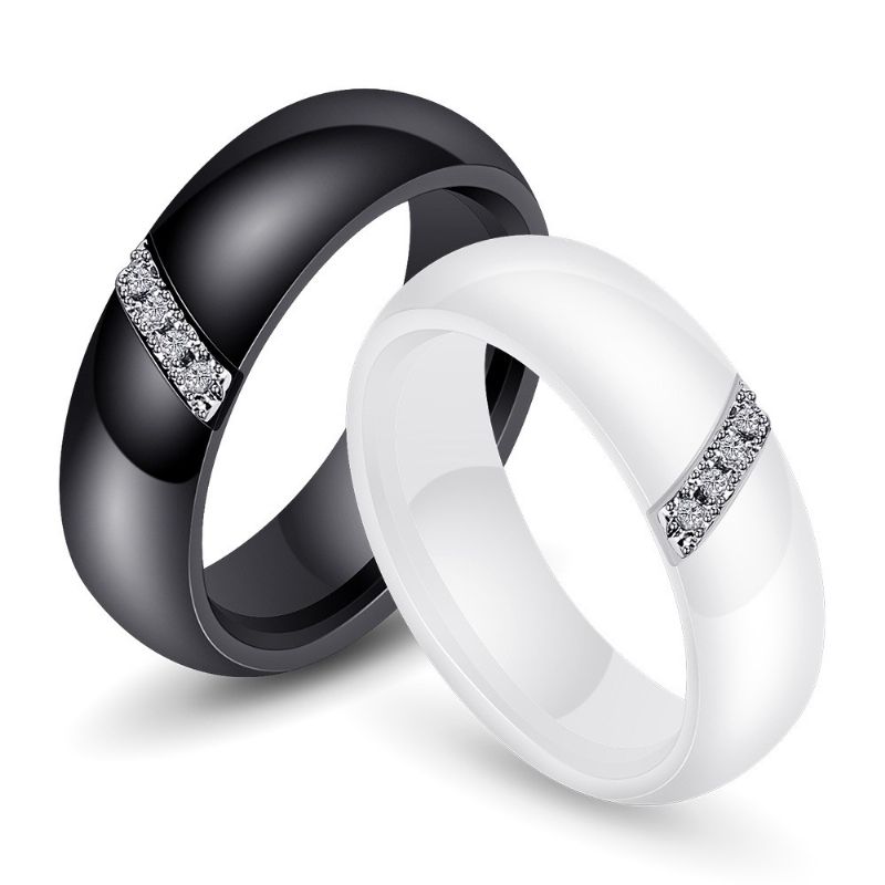 Anneau En Nano Céramique Simple Anneaux De Couple En Zircone Aaa Noir Et Blanc (prix Pour Une Paire)