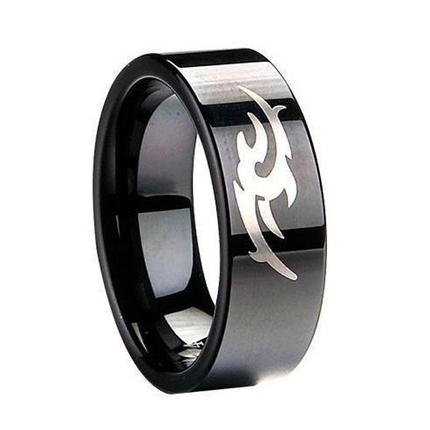 Anneau De Tungstène Noir 'ring Of Courage' Pour Hommes Et Femmes