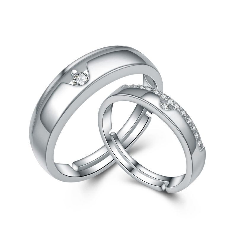 Anneaux De Couple Ajustables En Argent Sterling 925 Coréen Incrusté De Zircone Cubique