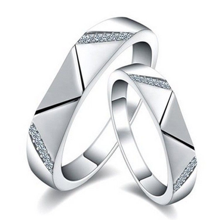 Anneaux De Couple D'amoureux En Argent Sterling Rhombique D'amour Brillant Avec Boucle Ouverte